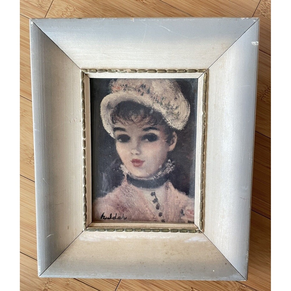 Vintage MCM Framed Cherry Jeffe Huldah Print Chippy Shabby French Girl‎